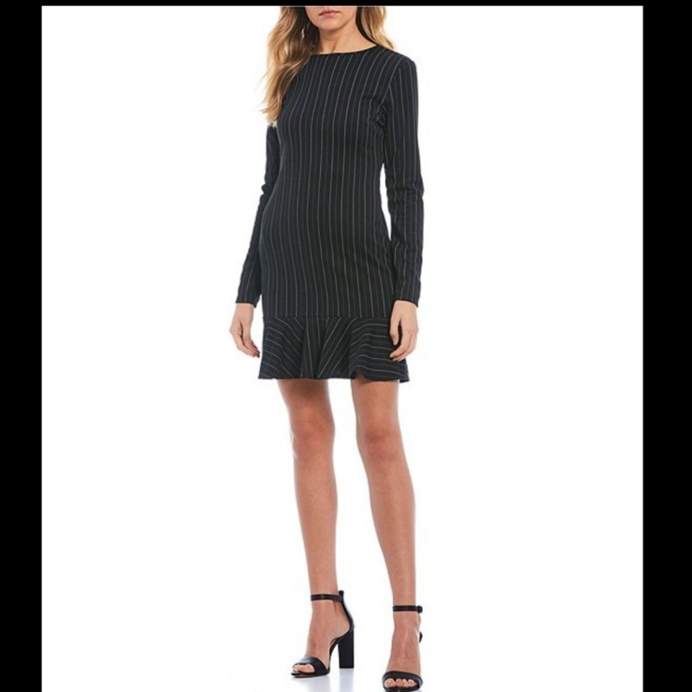 Black and White Striped Flounce Hem Sheath Dress  Size Medium
